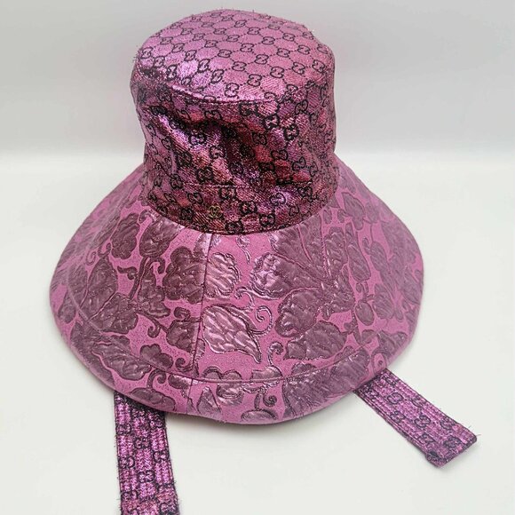 Gucci Women’s GG Monogram Metallic Sun Hat Size Large 58 CM $695 - Picture 2 of 12